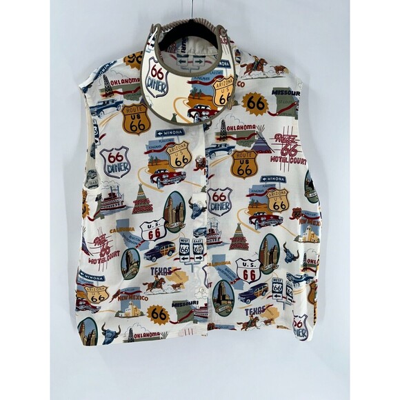 Unbranded Tops - Women's Unbranded Vintage Route 66 Sleeveless Boxy Button Shirt With Hat Size XL